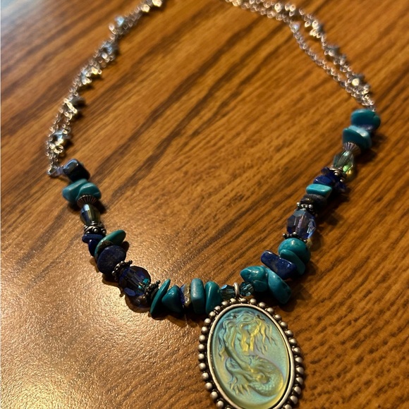 Vintage Kirks Folly Blue Beaded Mermaid Necklace with Silver Accents - Picture 5 of 6